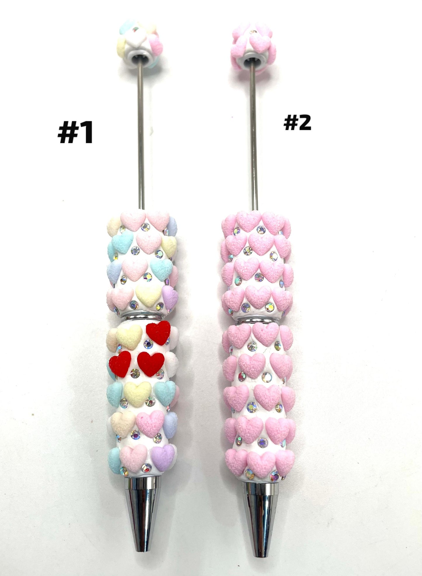 Beaded beadable fancy rhinestone pens heart shape crystal rhinestone pens colored ,random mix