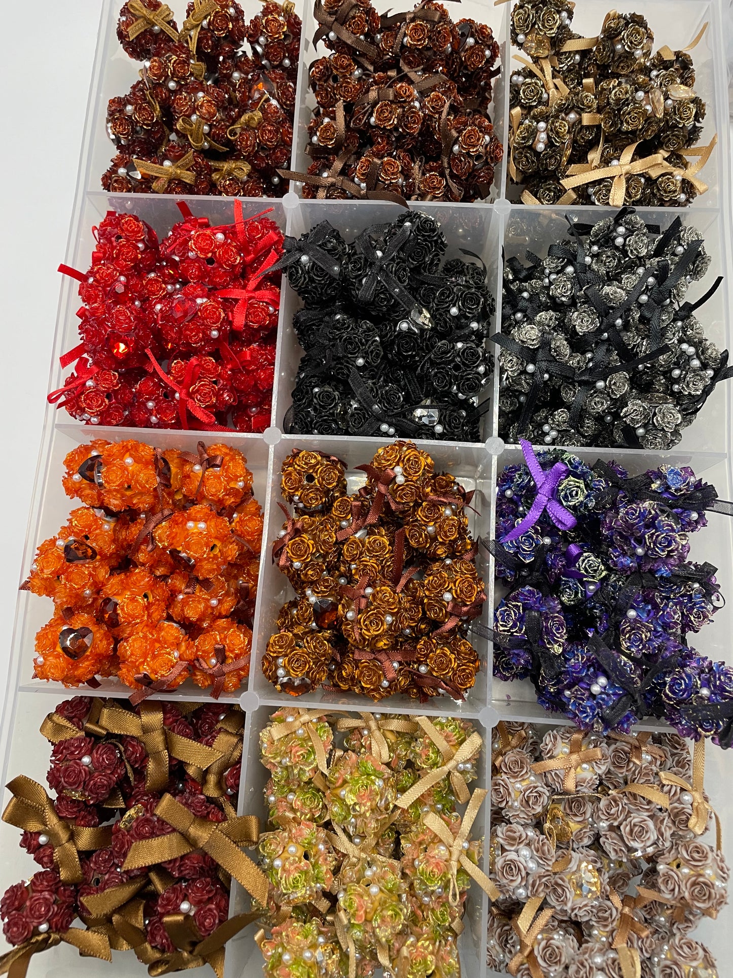 DIY flower beads ornament with bow and heart shape stone and pearl,colored random mix