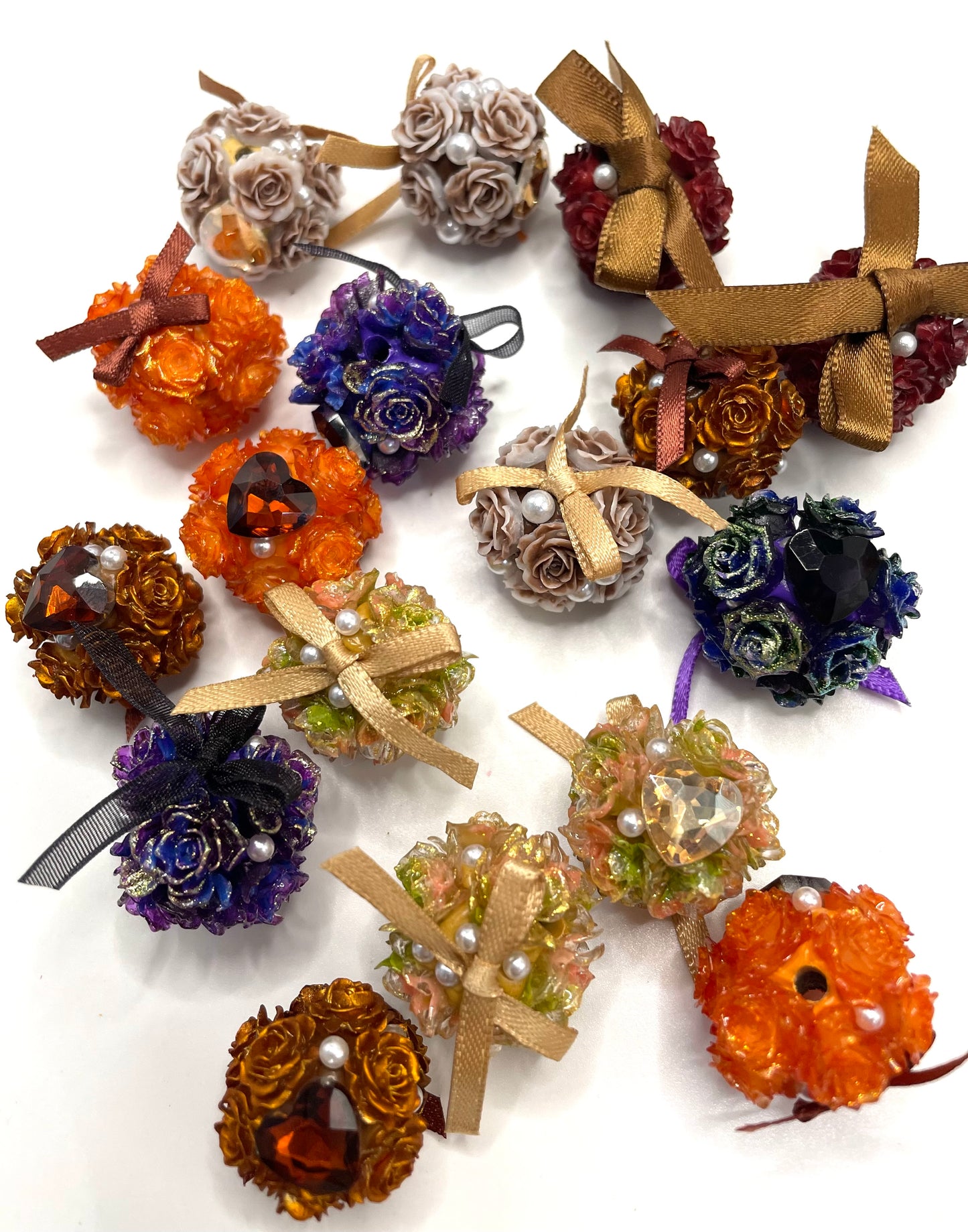 DIY flower beads ornament with bow and heart shape stone and pearl,colored random mix