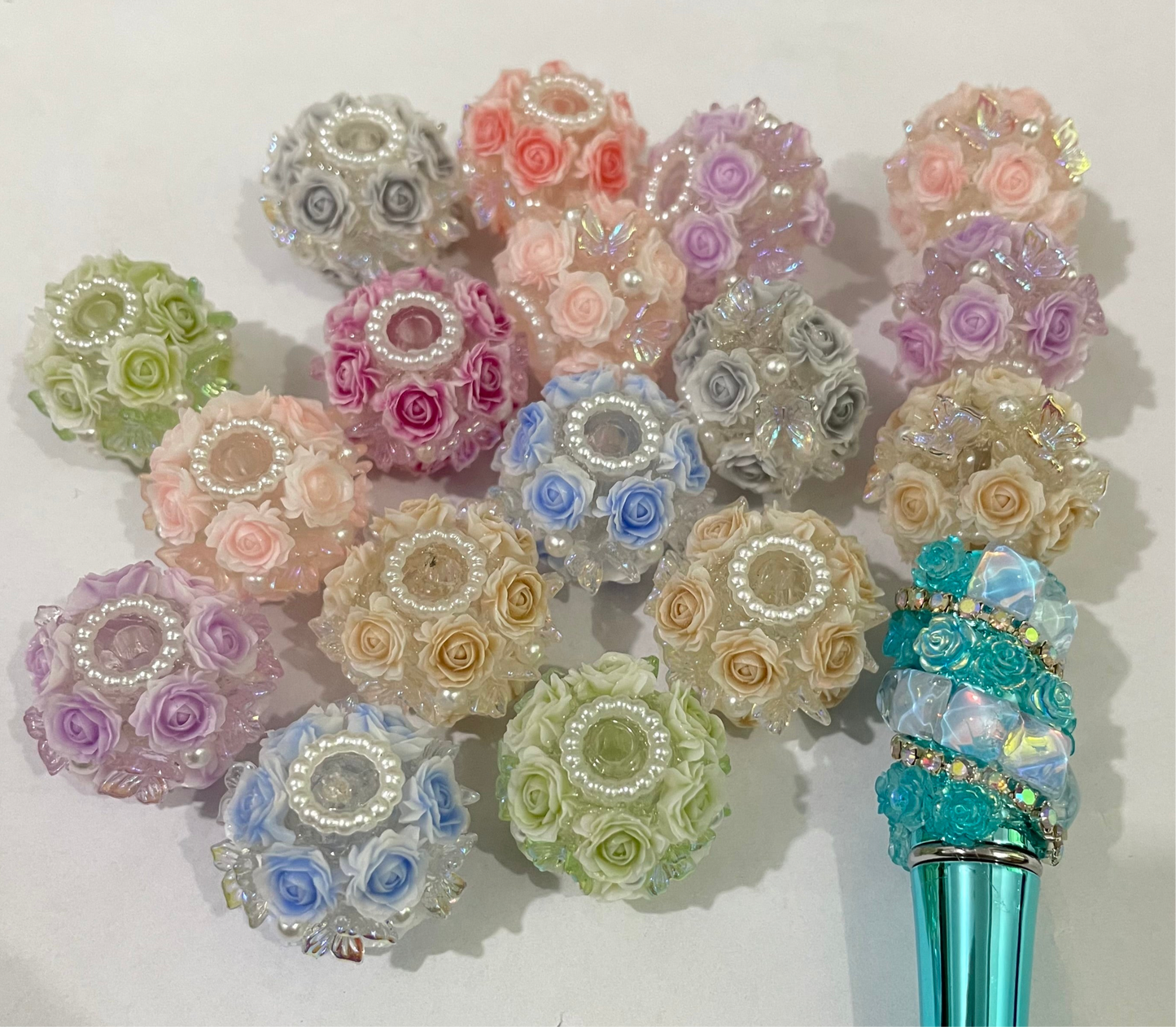 Flower bead rose flower beads with butterfly pearl