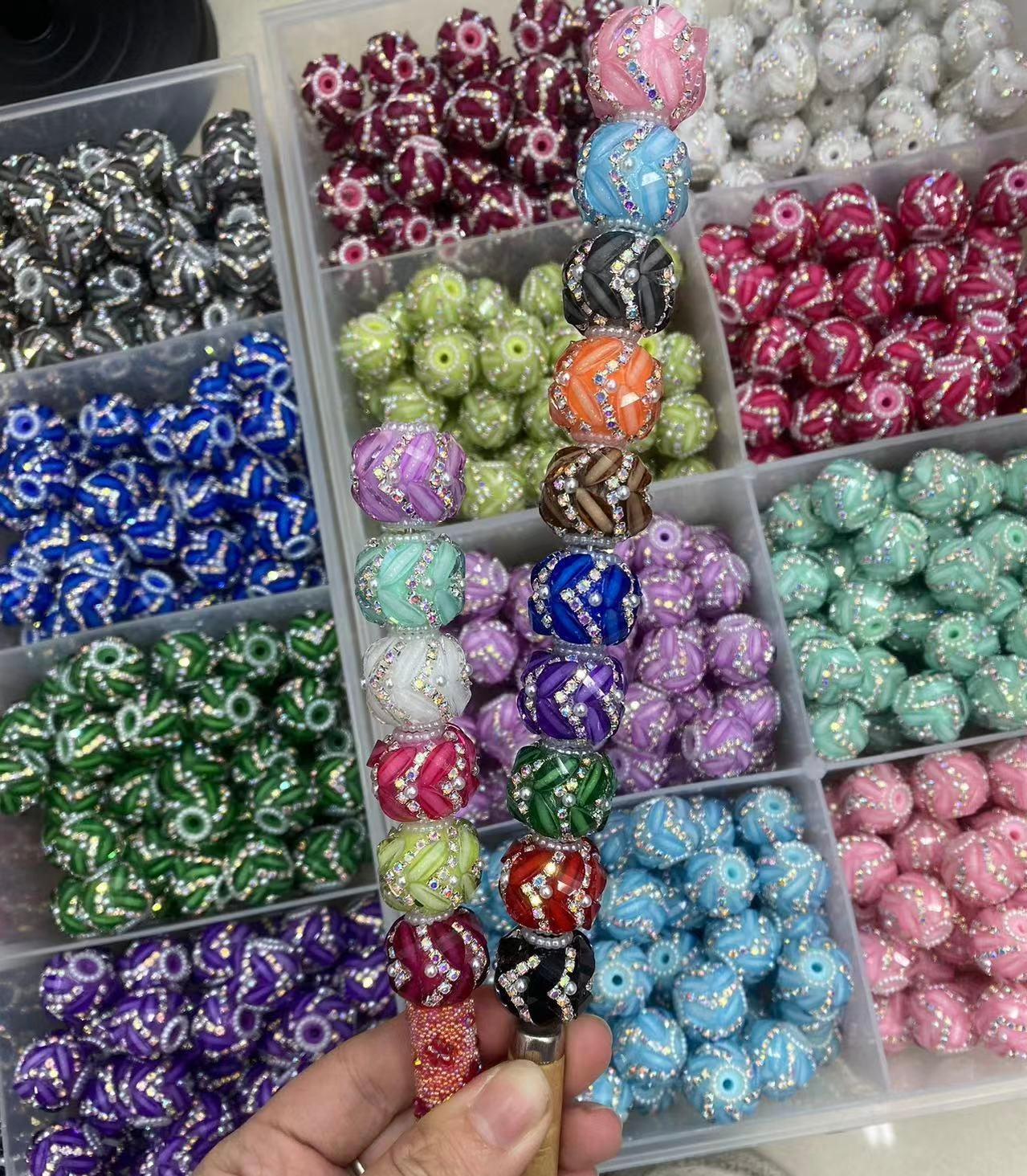 lantern beads with rhinestone chain and pearl fancy bead