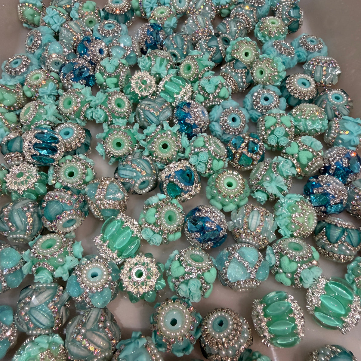 teal color mixed fancy bead flower bead crystal bead random mixed