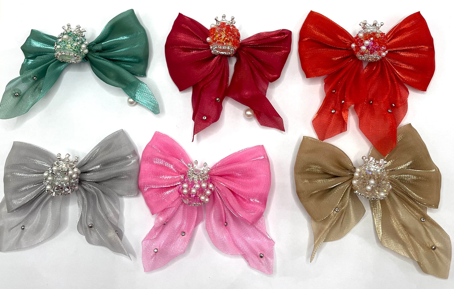 more colors textile fabrica with crown bead fancy bead silk bow pillow fancy bead craft with crown organza silk finishing bow ,ornament with pearl and sugar stone, delicate handcraft ,randon mix color