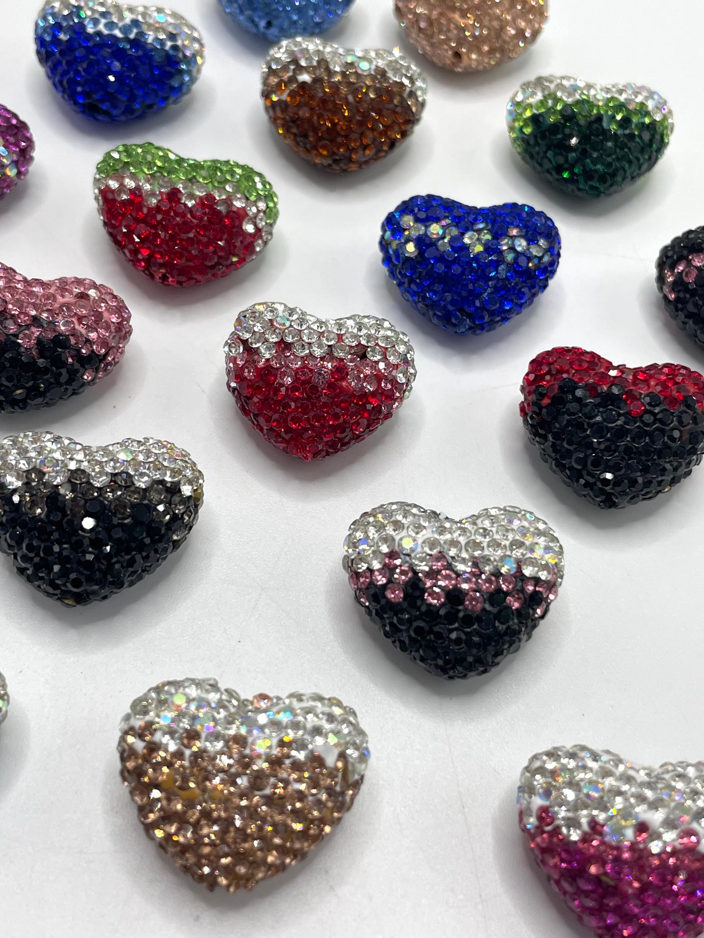 clay rhinstone Clay love Heart bead Valentine's Day Clay and drill beads ombre Random Mix 24mm