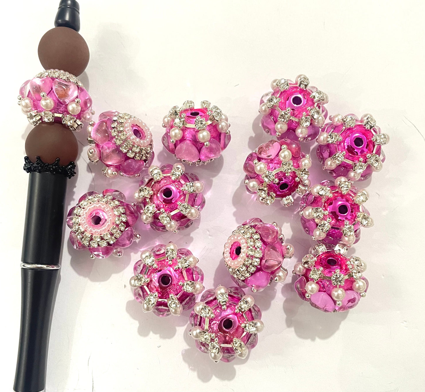 fancy bead acrylic uv base bead ornaments with pearl and colorful stone rhinestone chain diy bead random mix