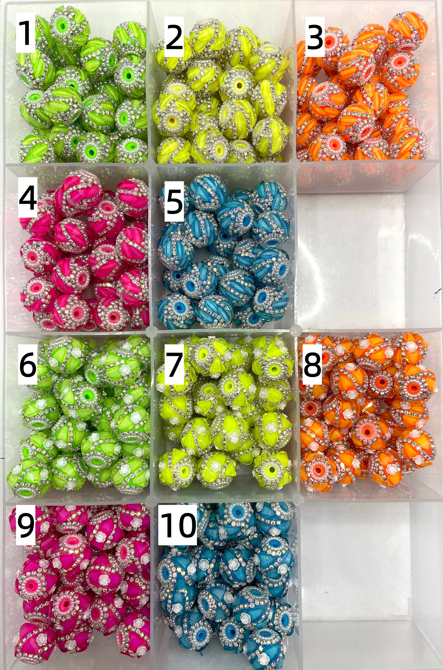 neon bead heart bead with pearl and silver chain fancy beads Neon flower beads Random Mix