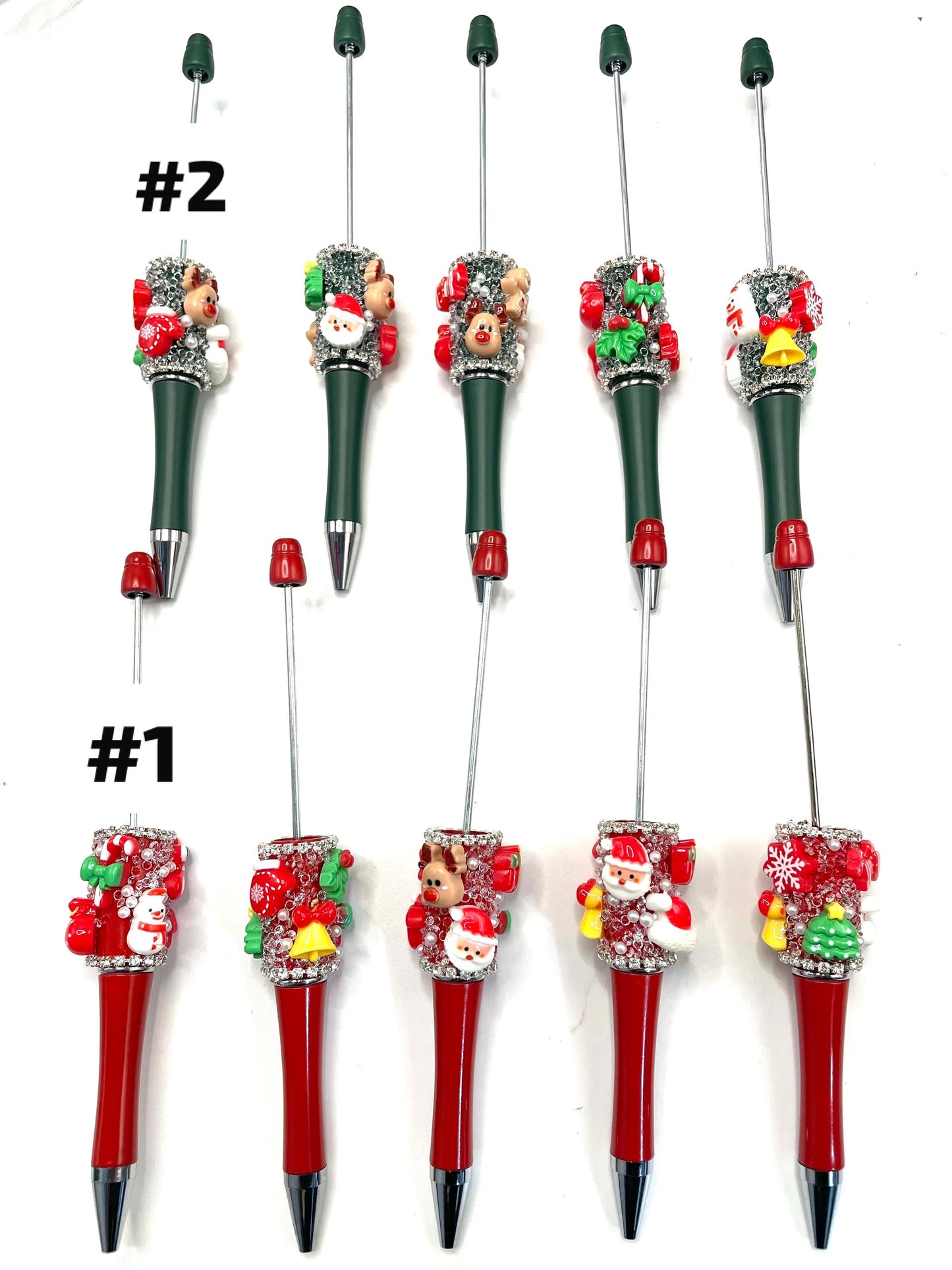diy beaded beadable pens for Christmas ornaments with candy cane tree bell