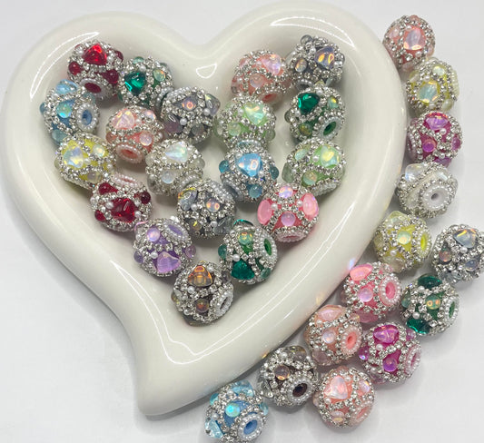 Mixed color rhinestone European charm beads large hole spacer beads