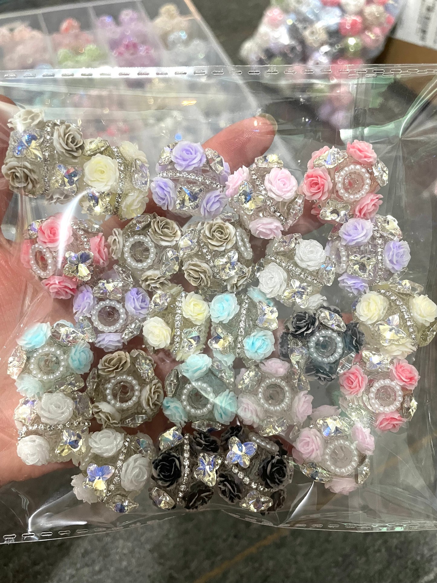 fancy beads rose flower with crystal butterfly and chain flower beads