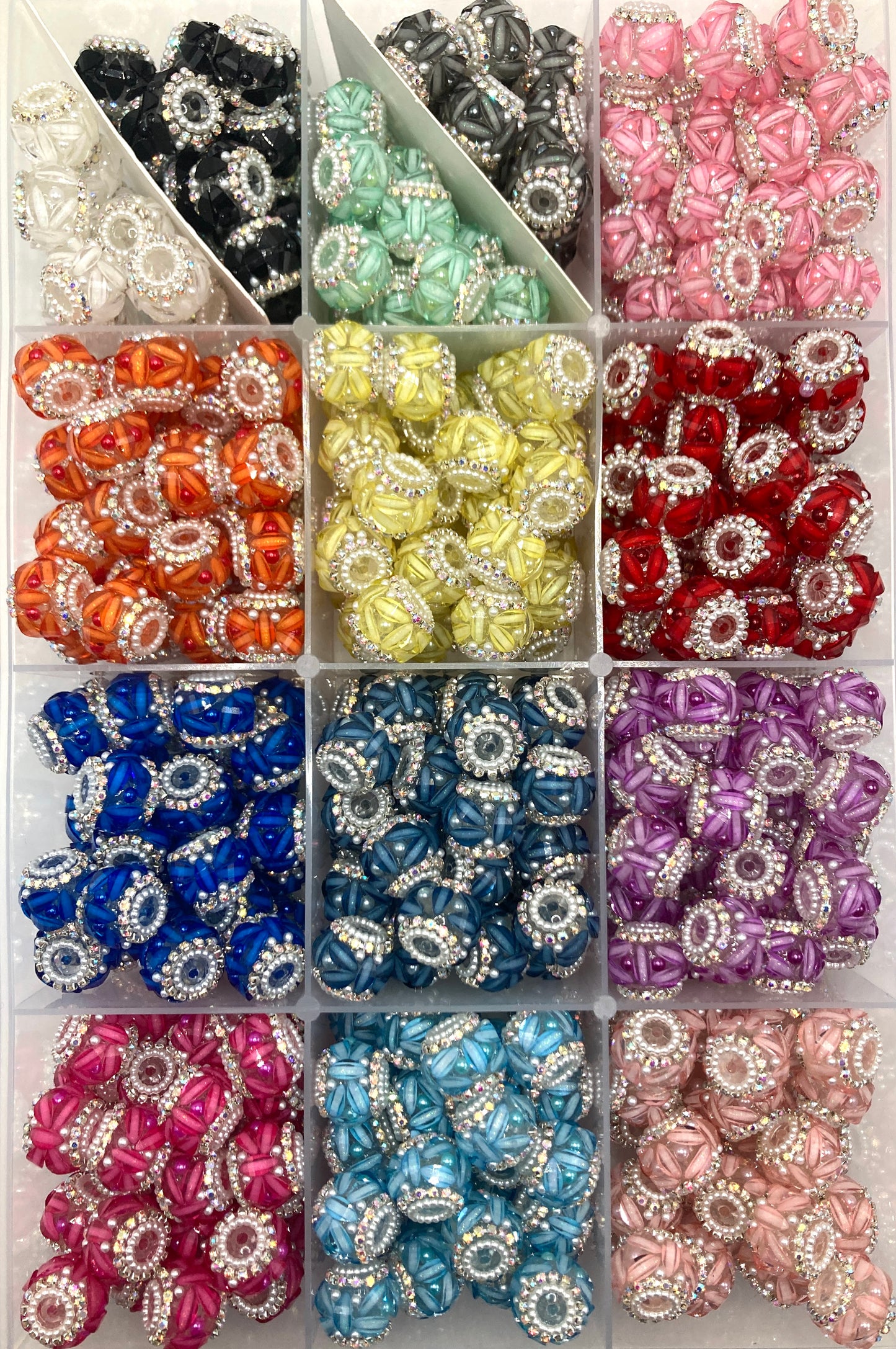 Beaded beadable fancy lantern beads ornaments with pearl and rhinestone chain ,Random Mix