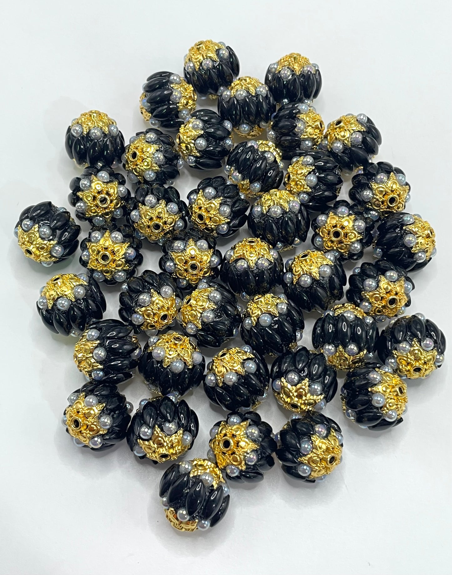 Fancy Beads Metal beads Pearl bubbles Metal spacers Black Rhinestone Beads Random Mix 17mm