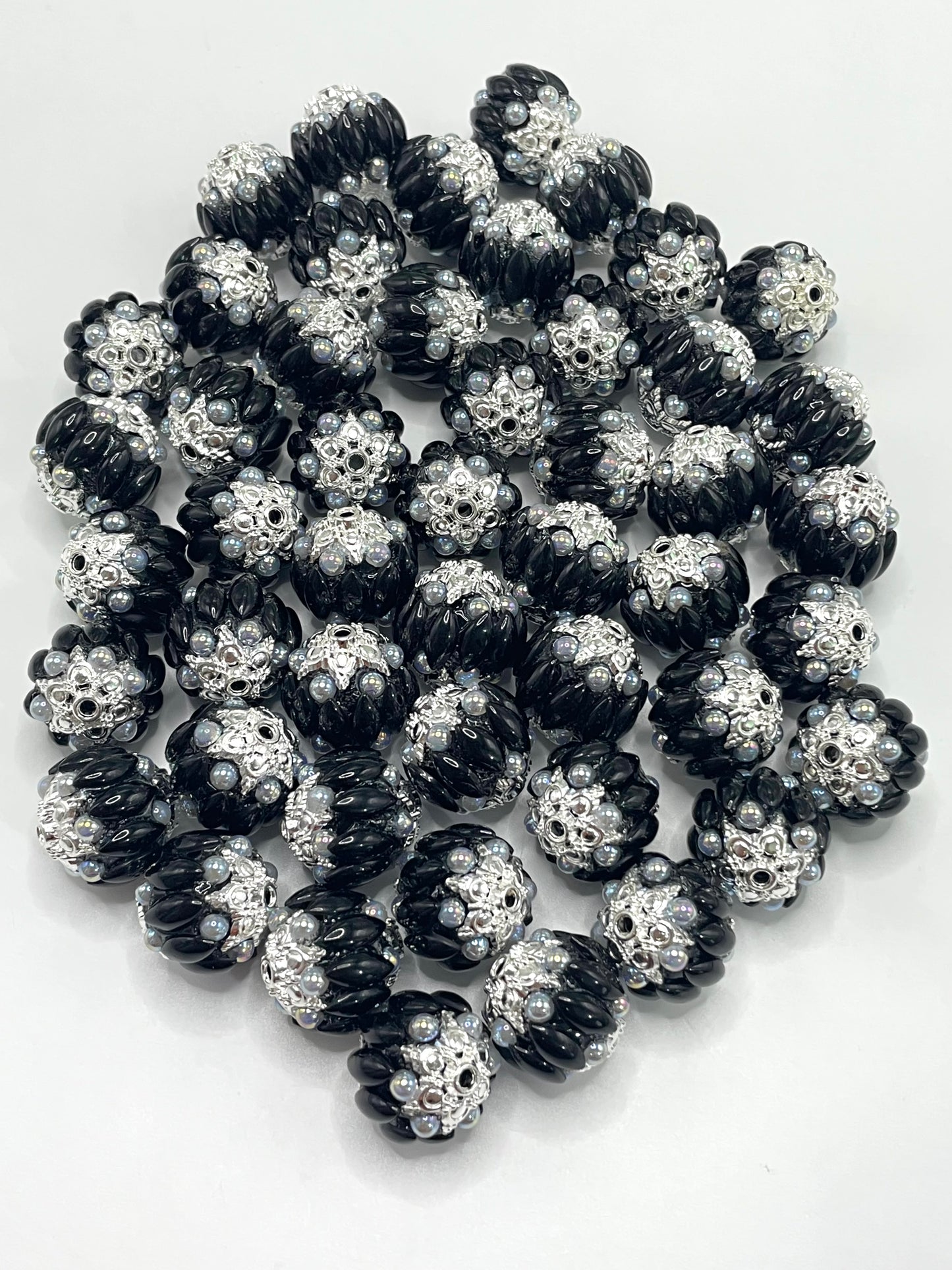 Fancy Beads Metal beads Pearl bubbles Metal spacers Black Rhinestone Beads Random Mix 17mm