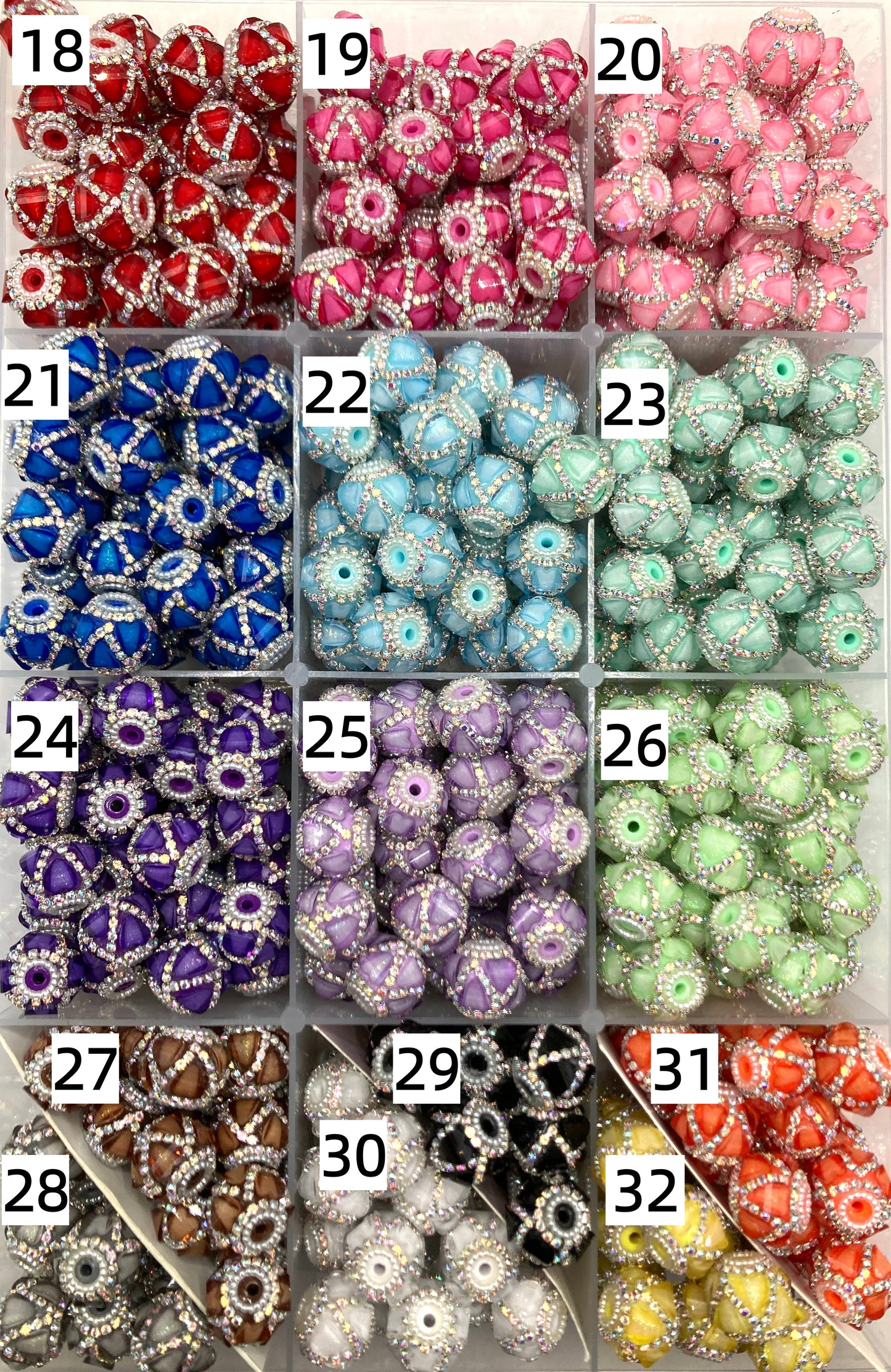 fancy bead heart-shaped Clear Multicolor Crystal with Double Layer Rhinestones Chain Acrylic Beads fancy lantern heart bead Random Mix18mm colored Golden chain and silver chain