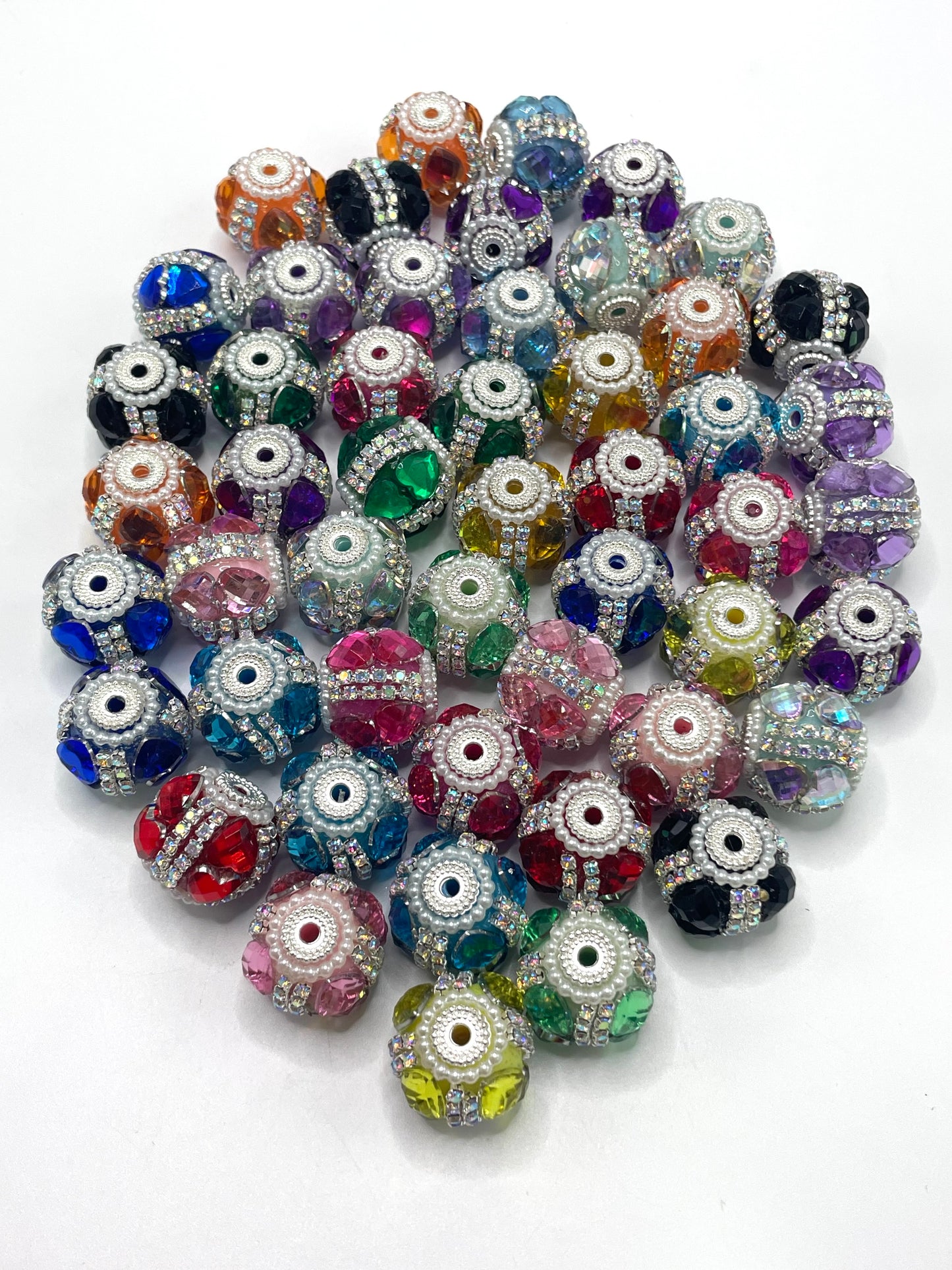 Fancy Beads Double chain Rhombic Colorful rhinestones Metal Spacers and pearl ring Acrylic beads 18mm Random Mix