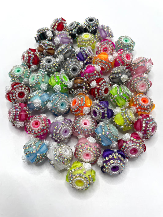 Beaded beadable fancy lantern heart rose flower beads ,random mix