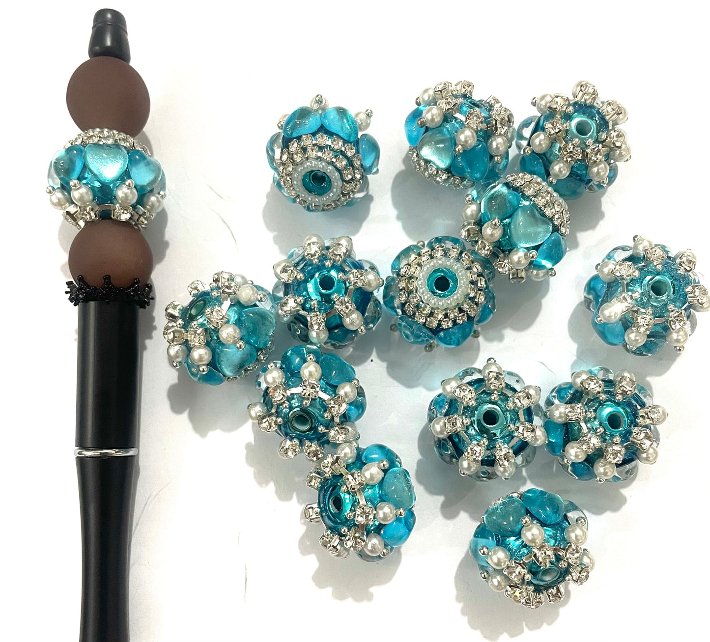 fancy bead acrylic uv base bead ornaments with pearl and colorful stone rhinestone chain diy bead random mix