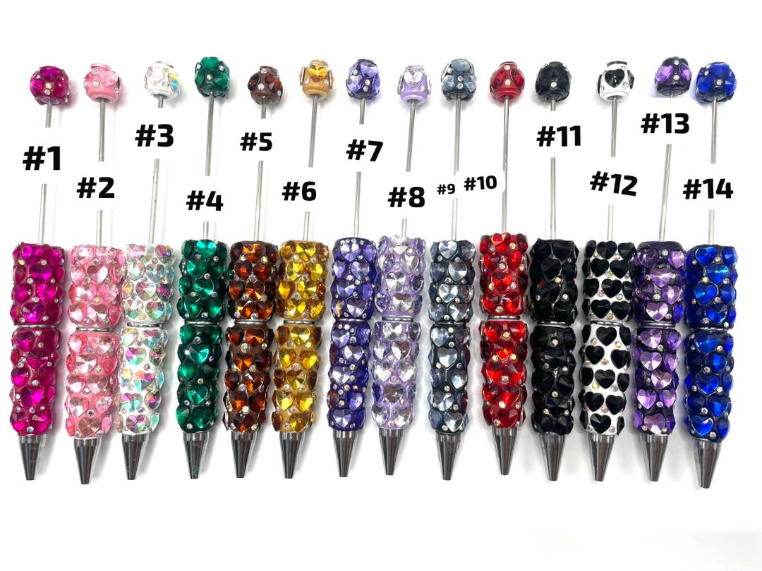 DIY PENS BEADED BEADABLE FANCY PENS WITH HEART SHAPE STONE ,COLORED