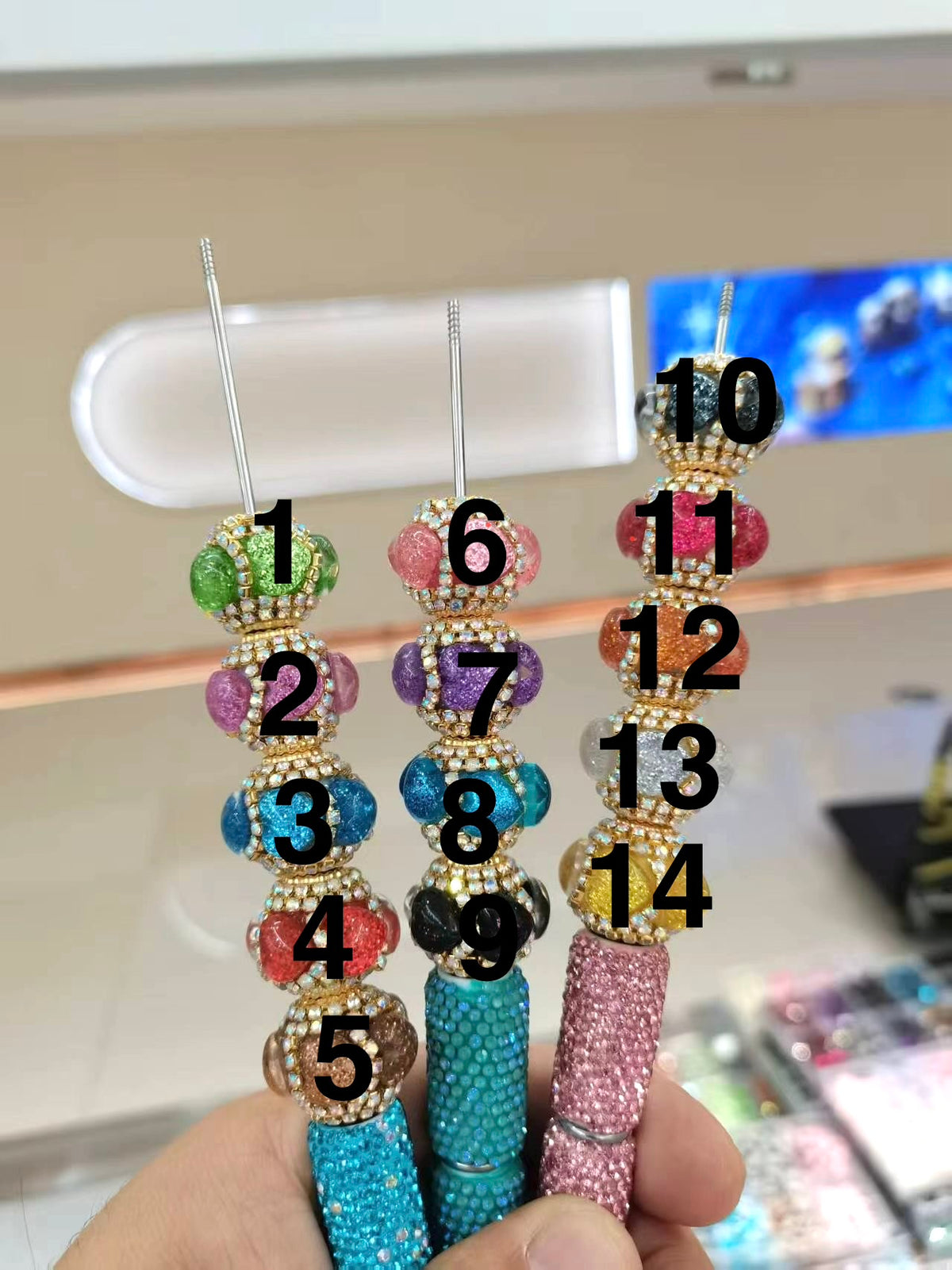 #1-#14 diy beaded beadable fancy glitter heart beads ornments with gold color rhinestone chain