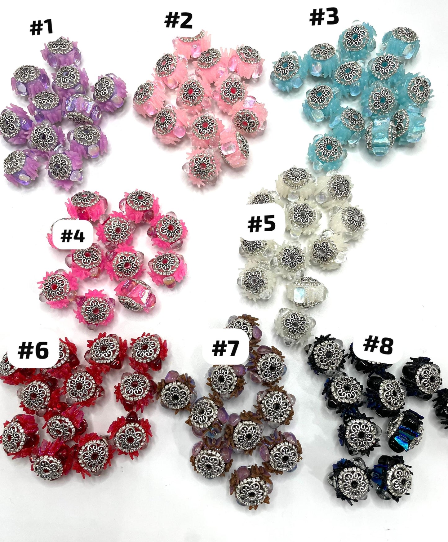 fancy bead ornaments with butterfly and square shape stone and rhinestone chain ,colored ,random mix