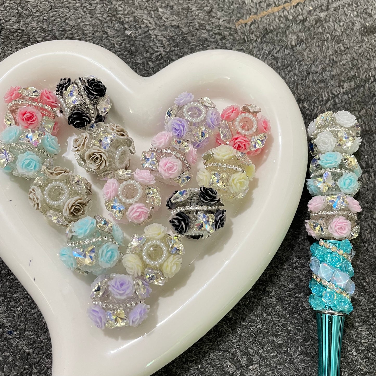 fancy beads rose flower with crystal butterfly and chain flower beads