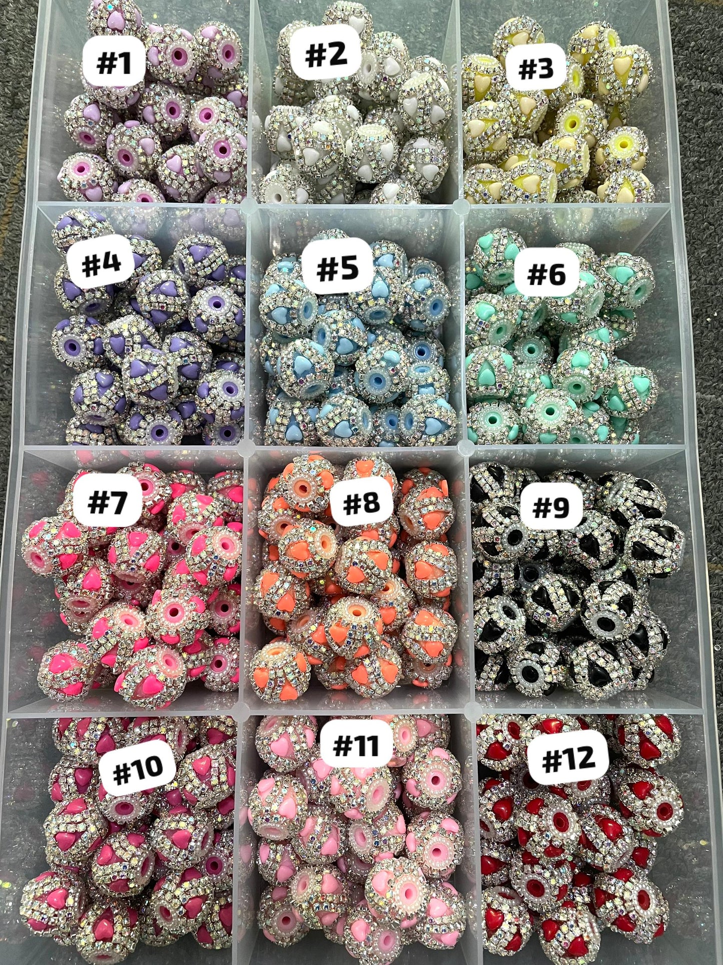 fancy bead ornaments with double rhinestone chain solid color acrylic heart pearl ,diy bead,random mix color