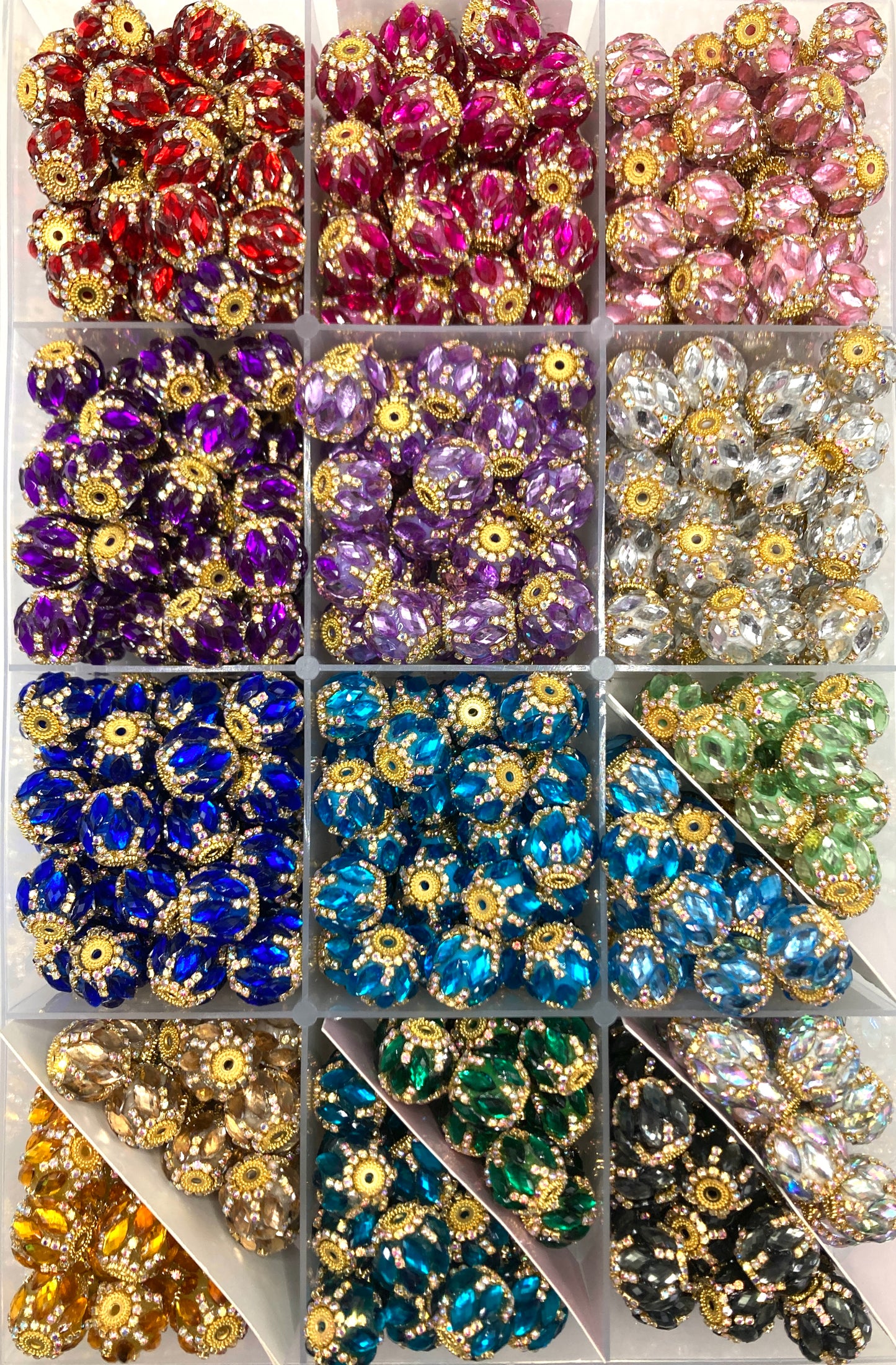 Fancy Beads Upright and inverted rhombic crystals Golden Chain mirror uv Beautiful beads 20mm Random Mix