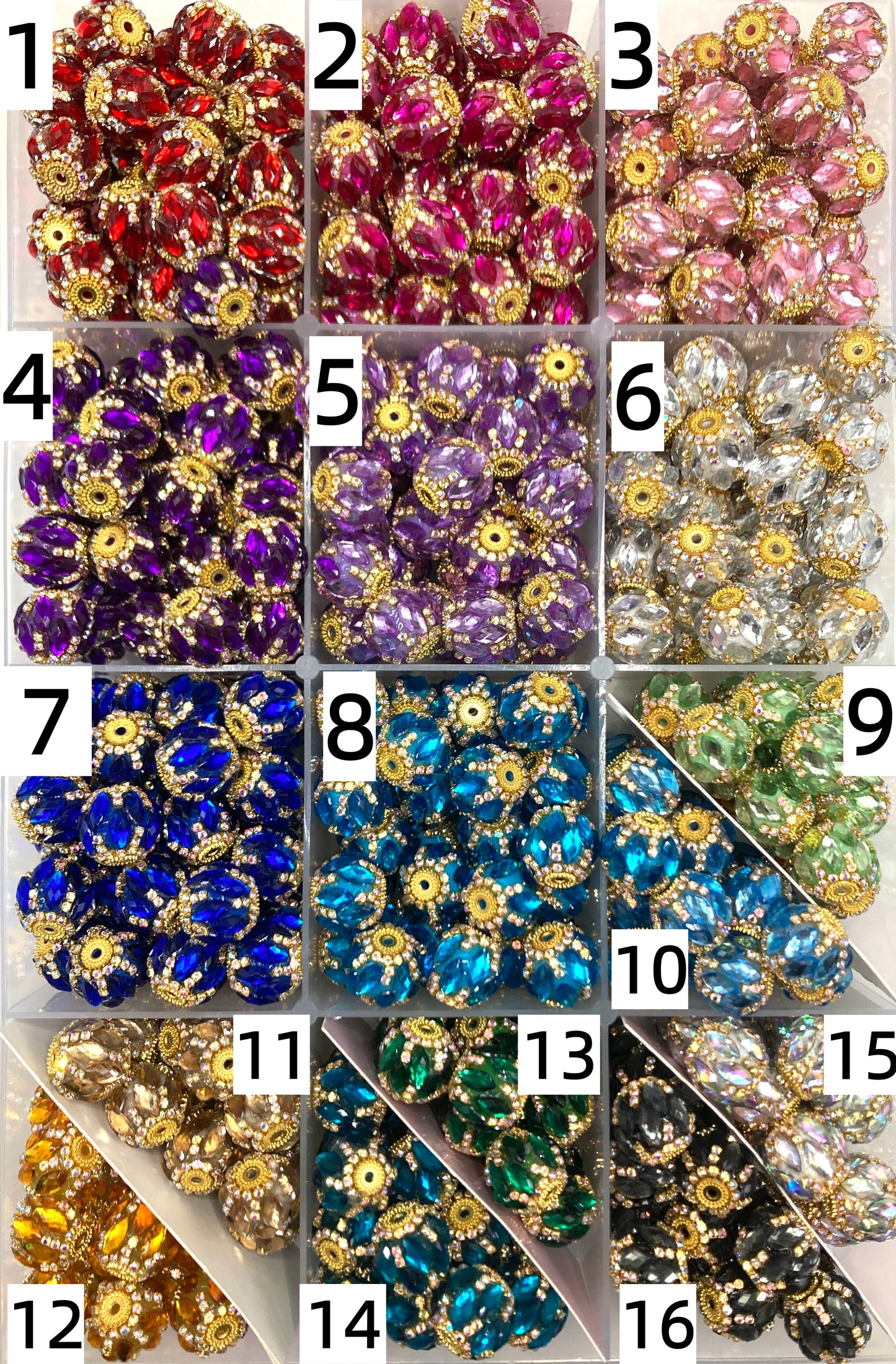 Fancy Beads Upright and inverted rhombic crystals Golden Chain mirror uv Beautiful beads 20mm Random Mix