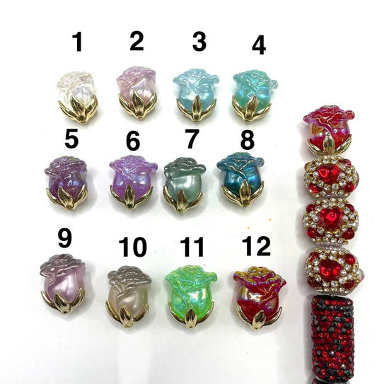 diy beaed beadable fancy rose with metal bead cap this is not beaded through only can be topper