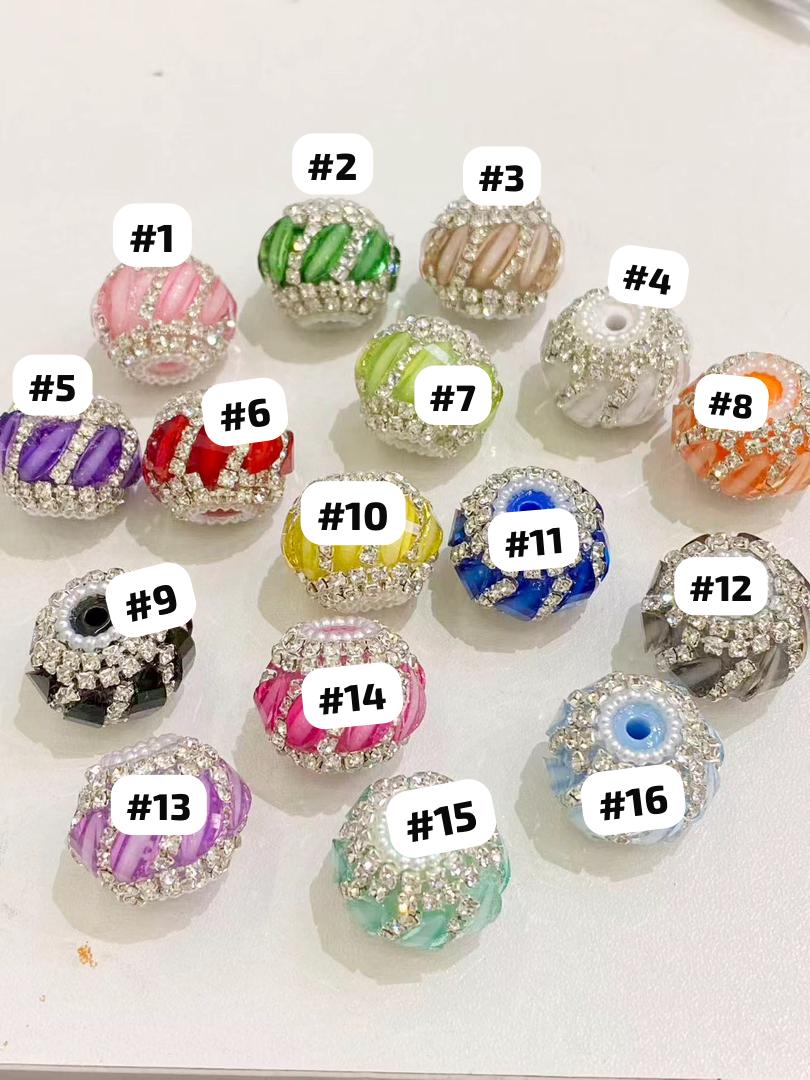 Beaded beadable twill style fancy lantern beads ornaments with pearl and silver color rhinestone chain ,random mix