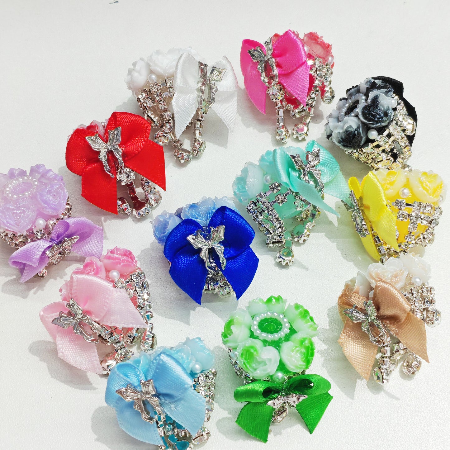 Heart flower with bow and butterfly beads dangled beads