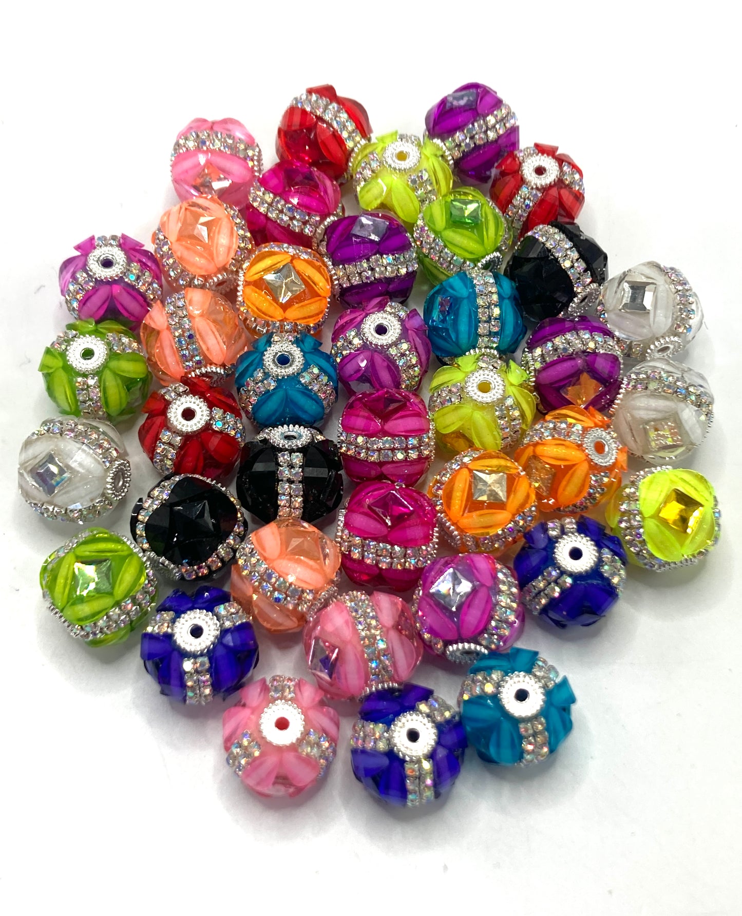 Fancy Beads Rhinestone Chain Metal ring Spacers Rhombus Mirror Pumpkin beads 18mm Random Mix