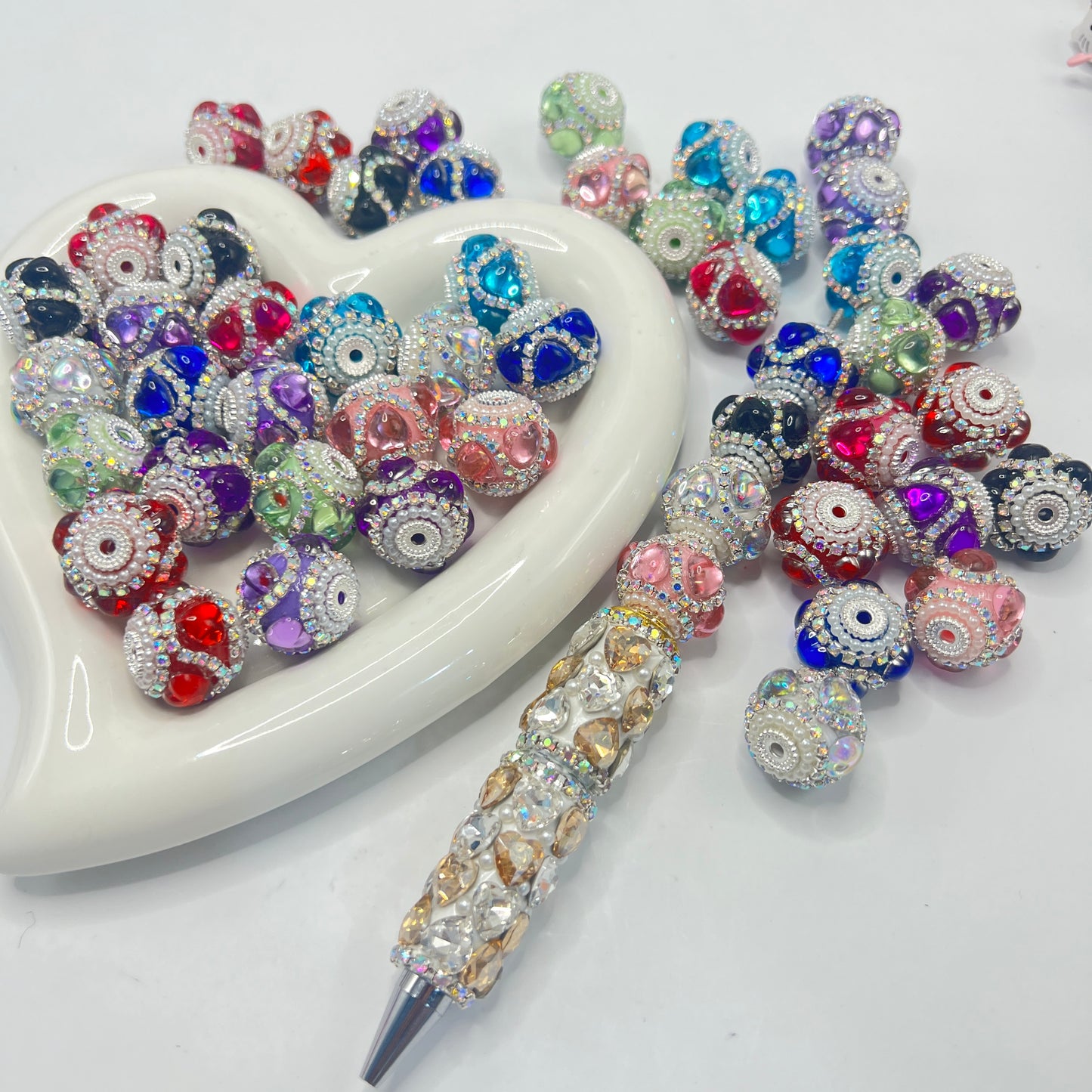 Heart beads crystal heart with chain diy beads