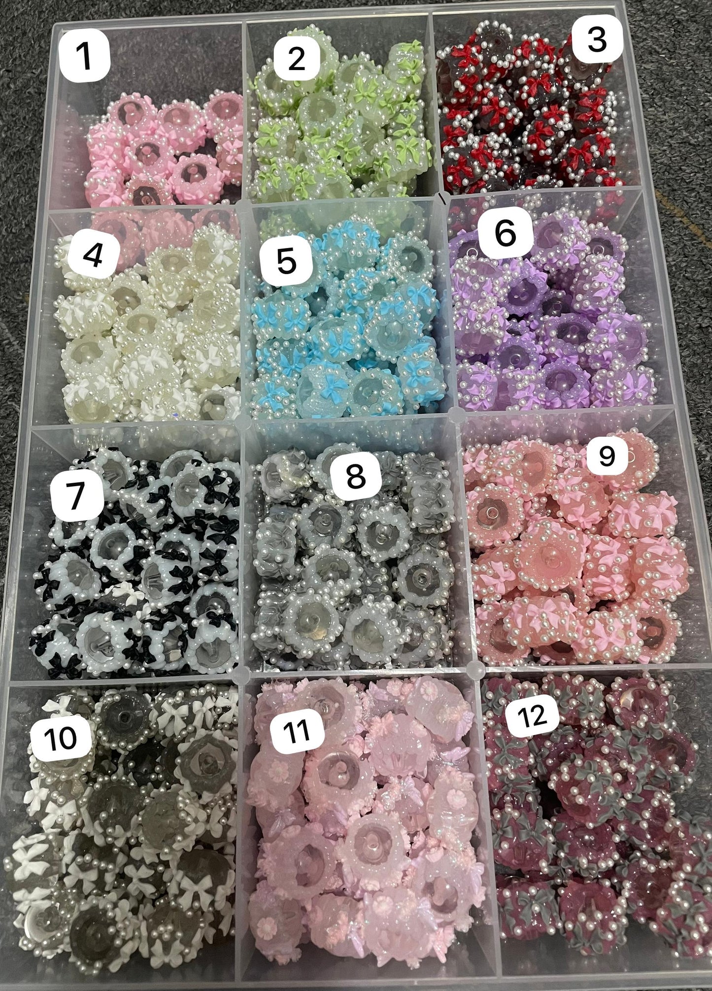 acrylic handprints Hand paint bead ornaments with pearl and color bow random mix