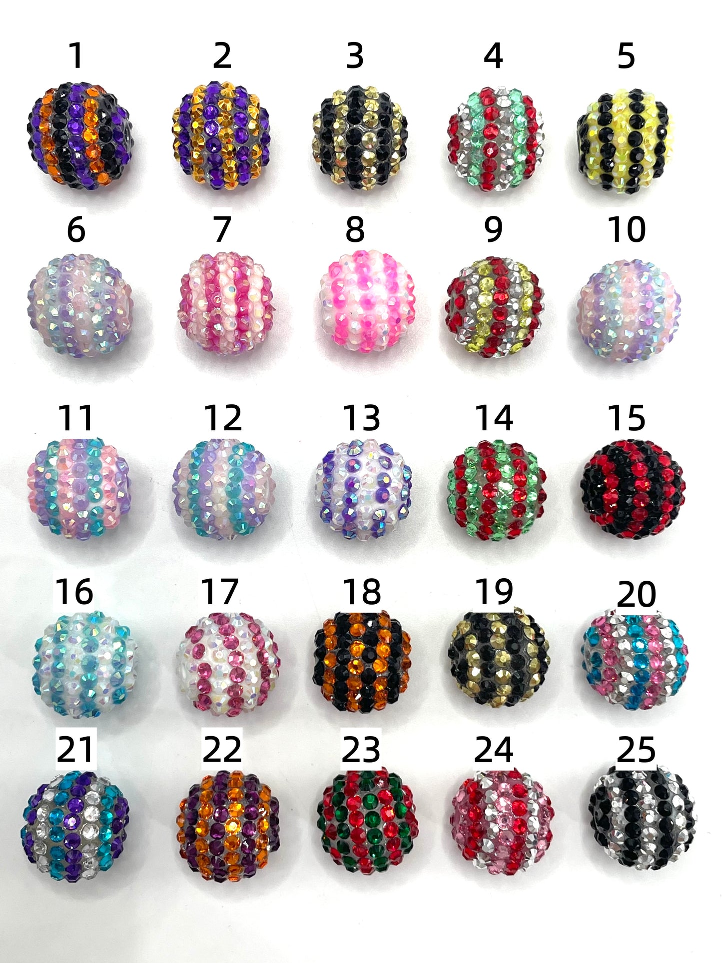 Rhinestone Acrylic Stripe Beads, Solid Color Rhinestones Random Mix,20mm