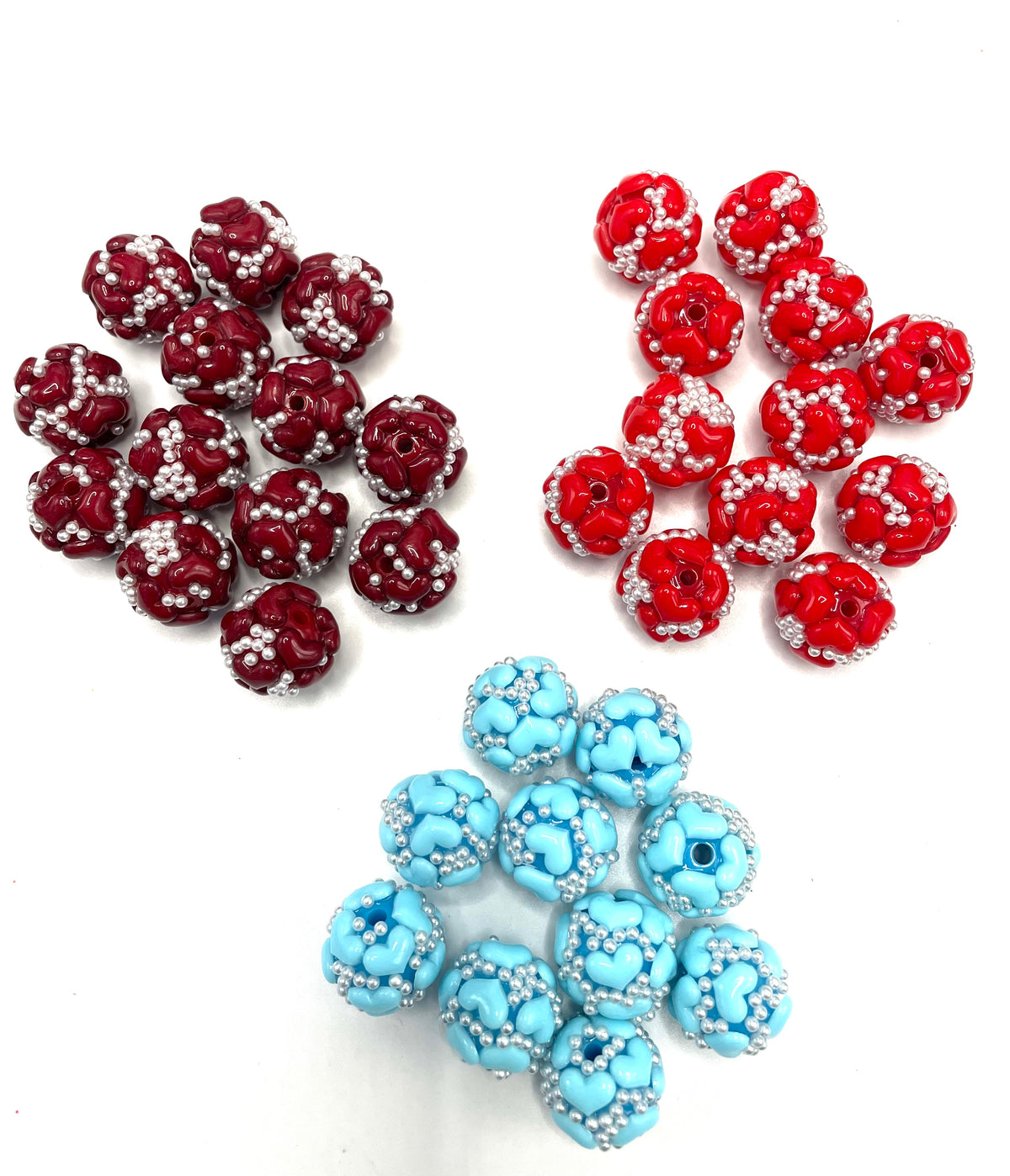diy acrylic solid color base heart bead ornament with pearl ,random mix ,Christmas red ,random mix