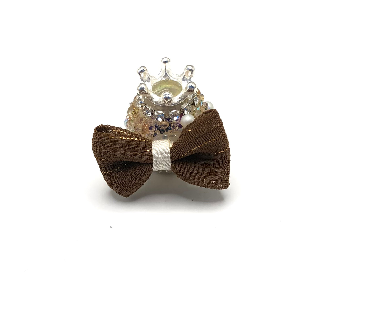 fancy bead acrylic base bead ornaments with crown sugar tape pearl textile bow rhinestone chain diy bead random mix color