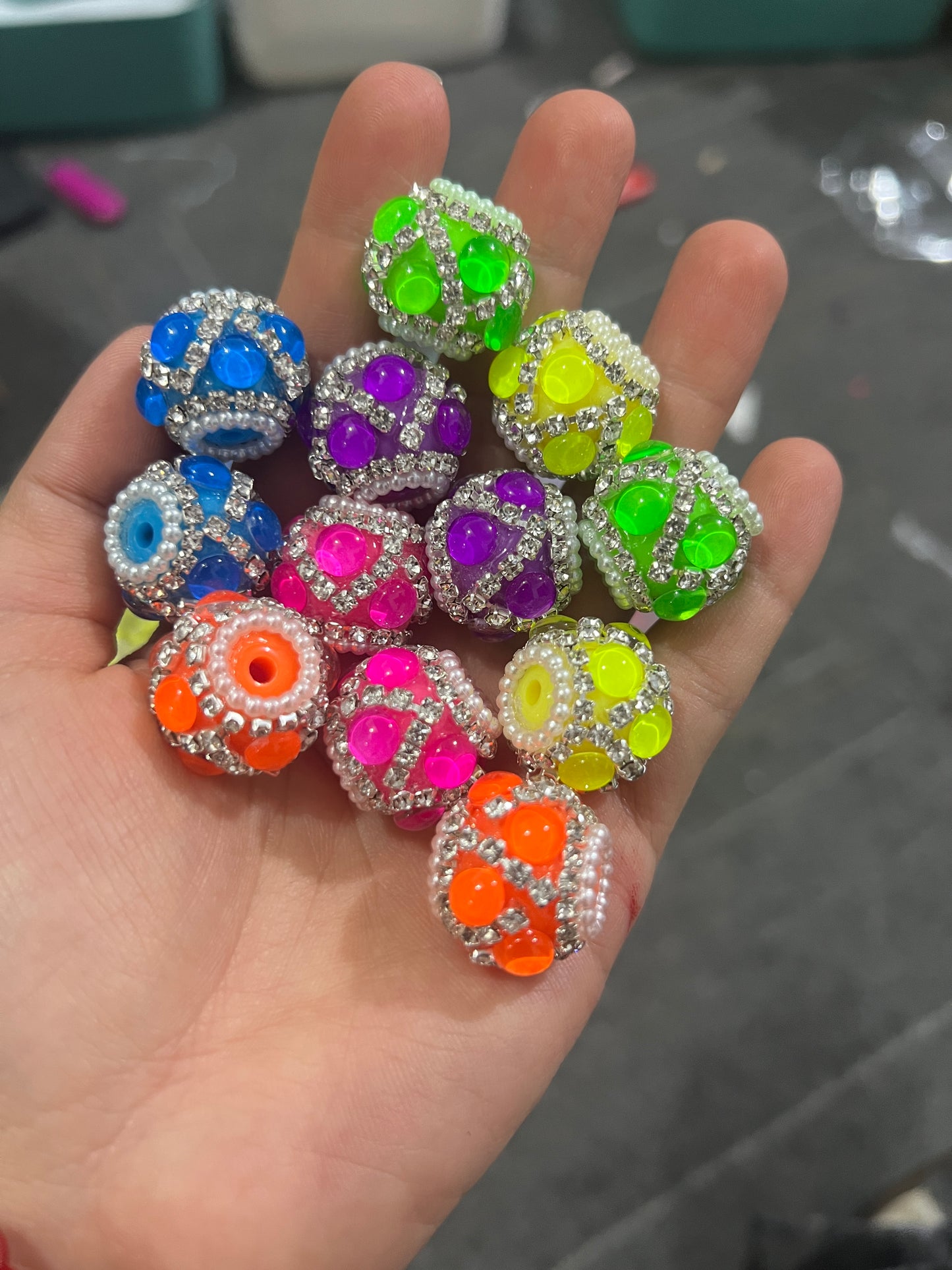 neon bead bubble bead with silver rhinestone chain fancy beads Random Mix