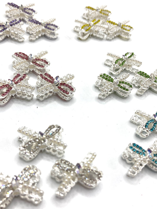 Metal beads bow Metal water-drop style bow beads Bows made of pearls and rhinestones Random Mix
