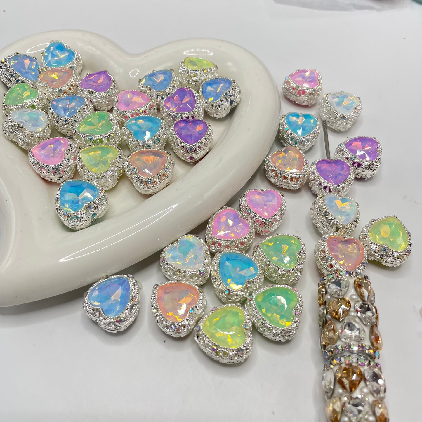 fancy metallic alloy bead Fancy beads heart bead crystal heart bead mocha heart beads random mixed