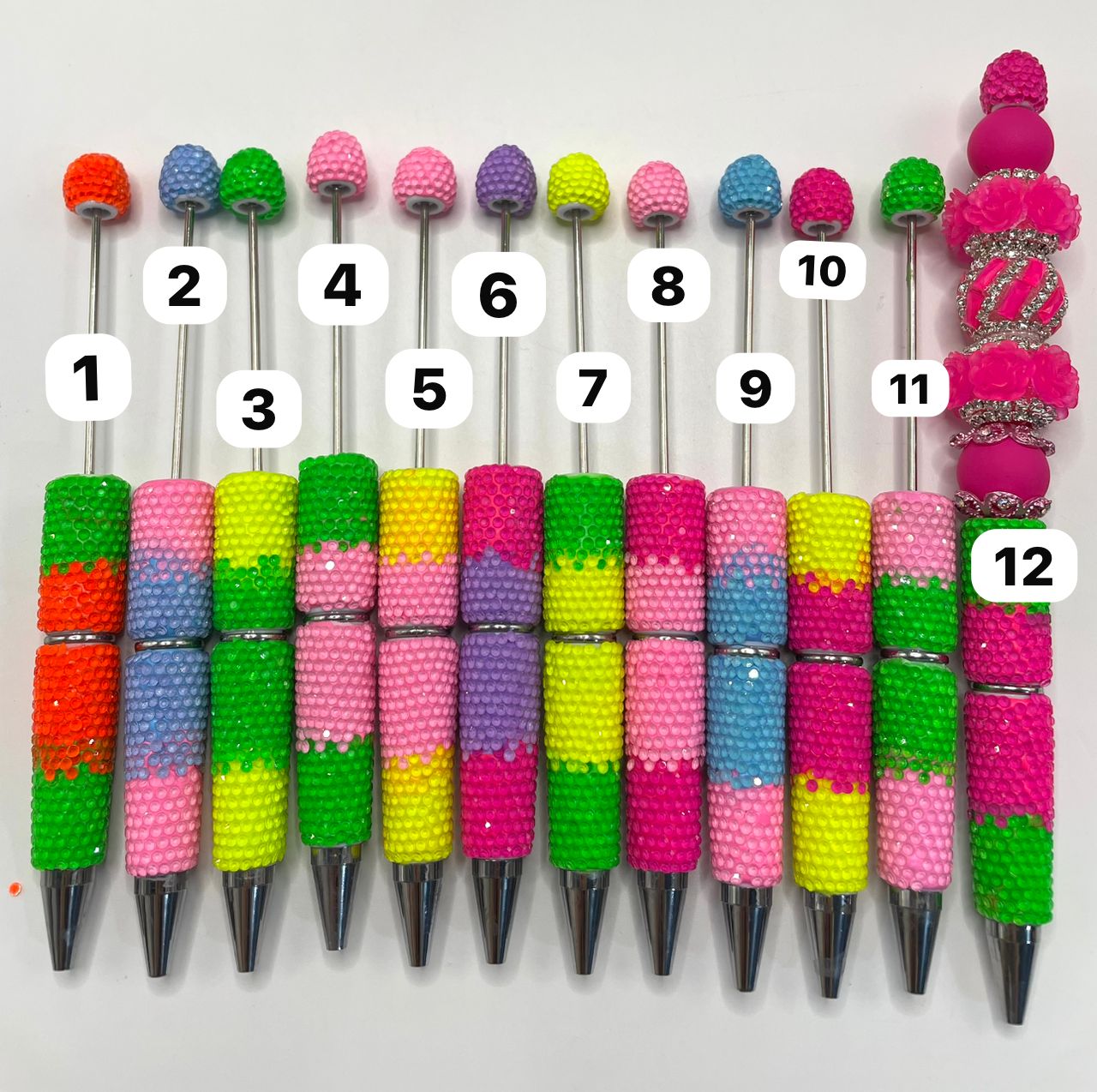 Beaded beadable fancy double color rhinestone pen neon color pen ,random mix