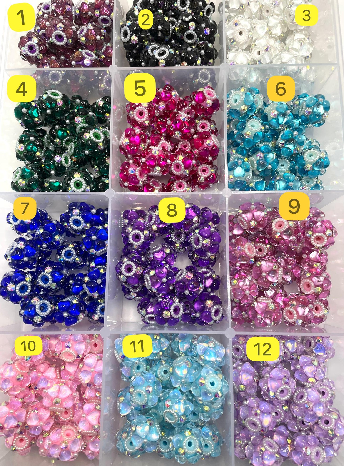 fancy bead fancy bubble heart shape crystal rhinestone ornaments with pearl diy beads colored random mix