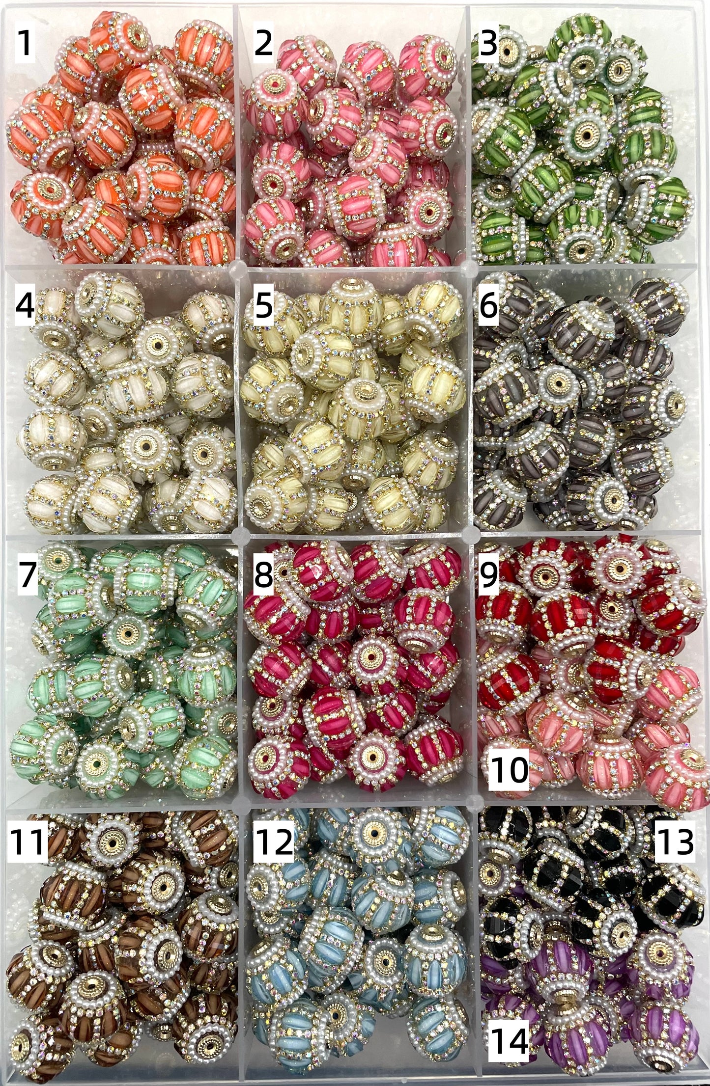 Fancy Beads Pumpkin beads Pearl gasket Spacers Rhinestone Chain Metal gasket Beads 18mm Random Mix