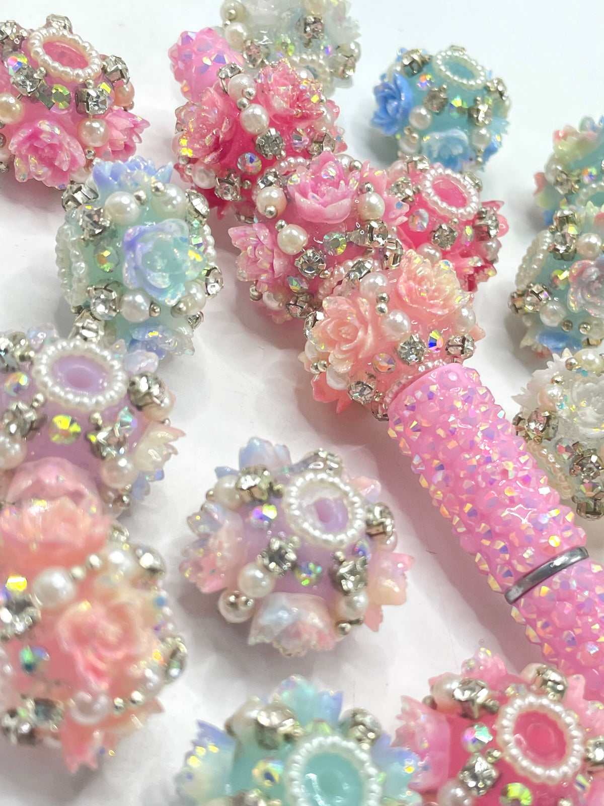 flower beads with pearl silver chain fancy beads