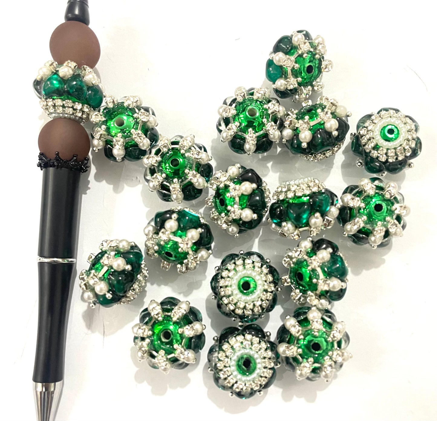 fancy bead acrylic uv base bead ornaments with pearl and colorful stone rhinestone chain diy bead random mix