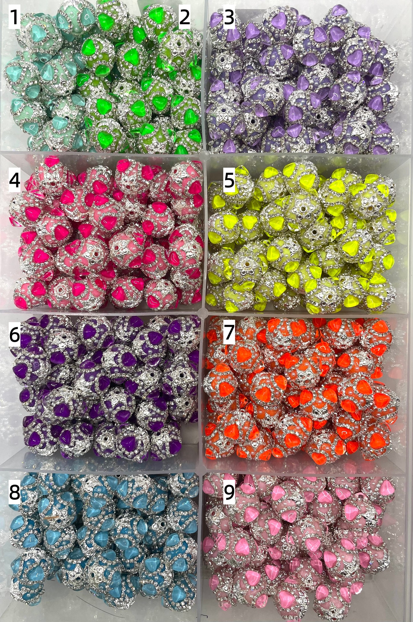 Neon bead heart beads zig chain fancy beadv Metal gasket Neon beads Random Mix