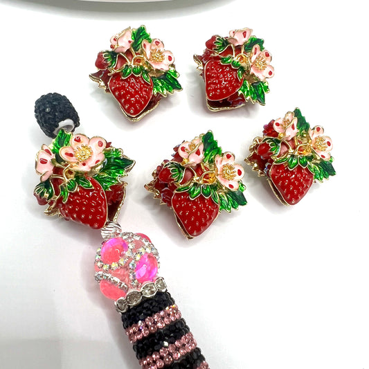 Diy beaded beadable beady heavy fancy beads strawberry beads cherry beads heart with bow star beads metallic metal beads
