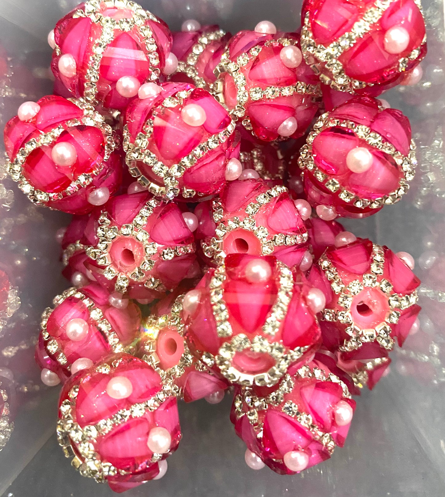 fancy bead acrylic lantern bead ornament with rhinestone chain and pearl,random mix