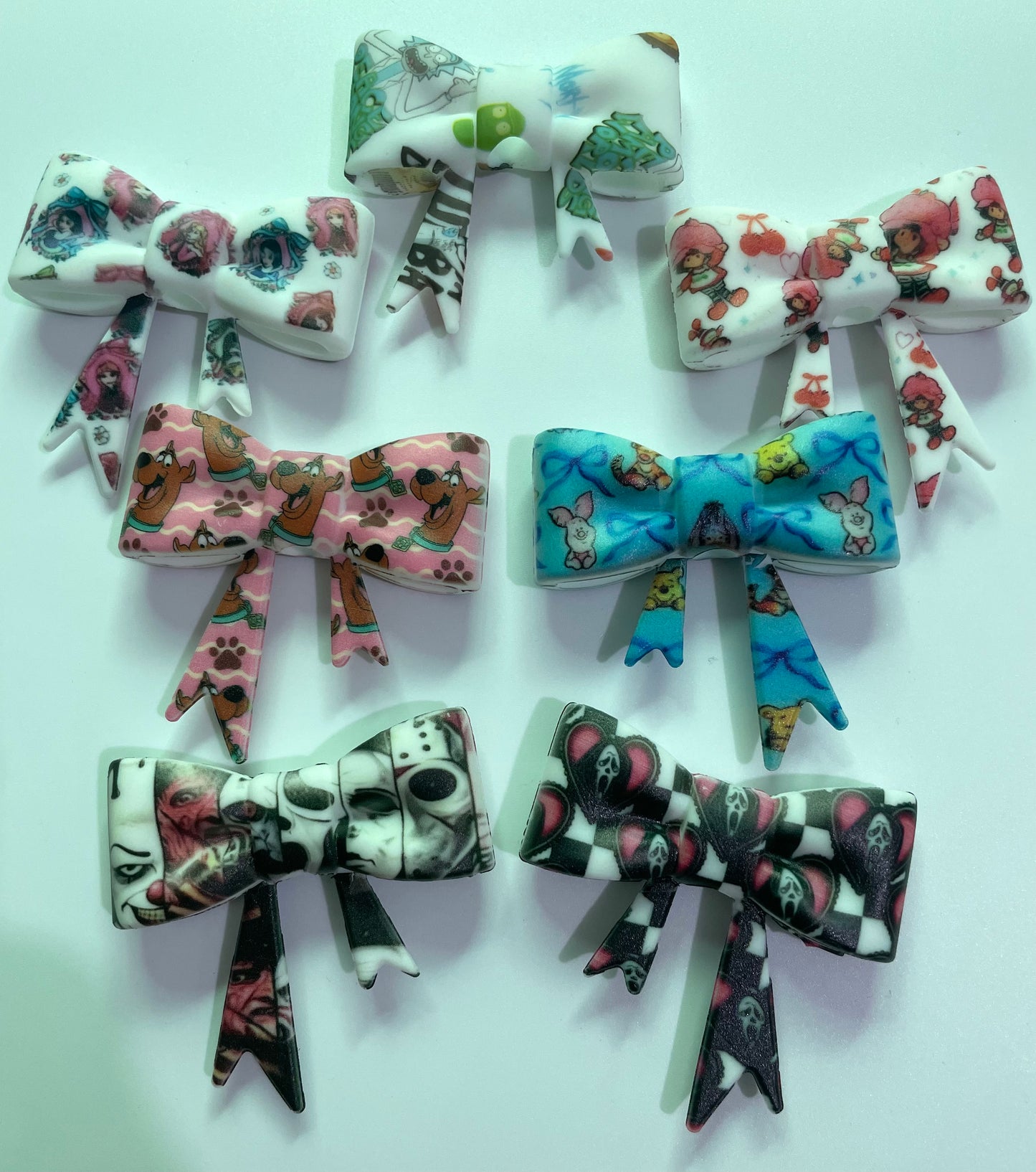 beaded beadable silicon bow beads big bow ,colored Pattern watermark bow Silicone bow 58mm Random Mix