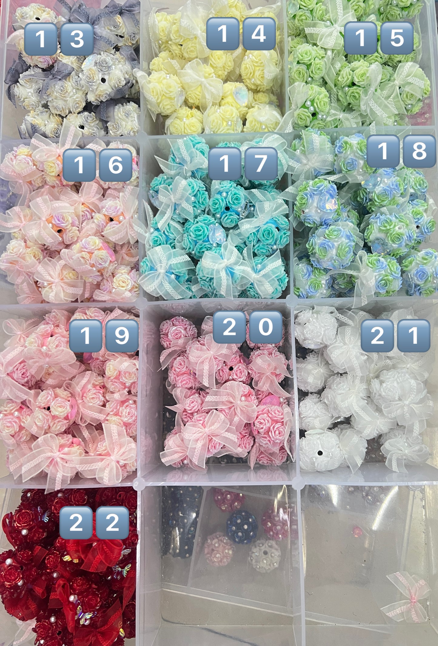 Fancy multicolor Rose flowers with bow beads Lace bow Random Mix 19mm