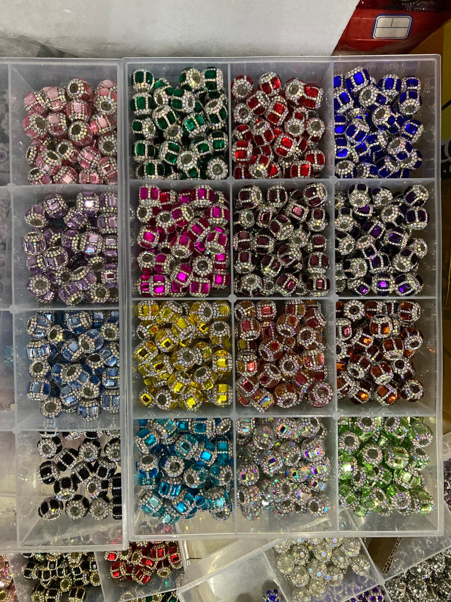 fancy crystal mirror Rectangular Multicolor crystal with silver color rhinestone Chain Acrylic Beads, 17mm Random Mix